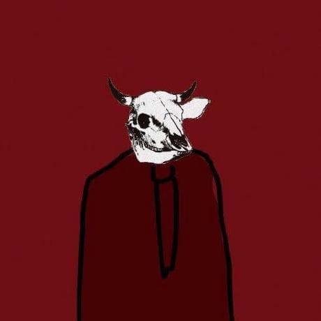 Khalil’s avatar: a figure in a dark red coat with a bull’s skull for a head